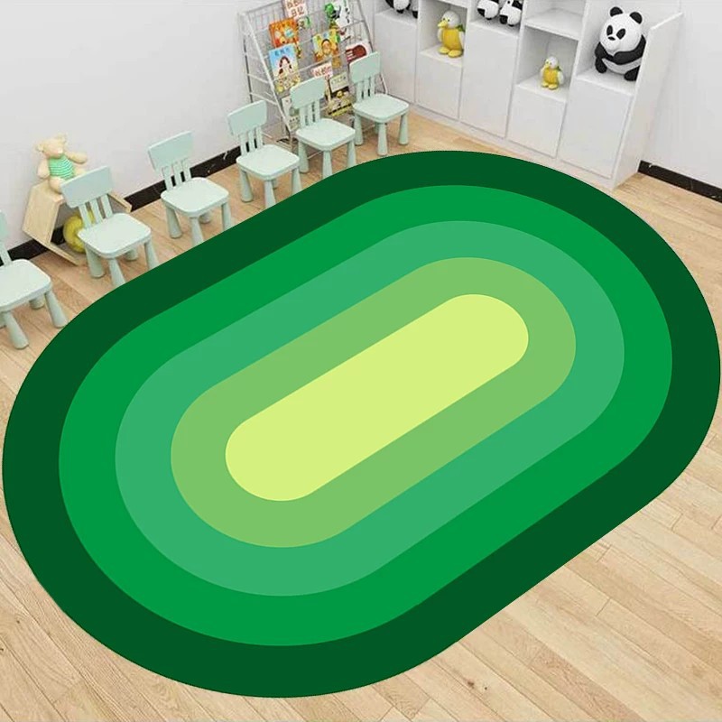 New Oval-Shaped Cartoon Crystal Velvet Carpet, Children's Room Reading Area Foot Mat, Kindergarten Game Mat