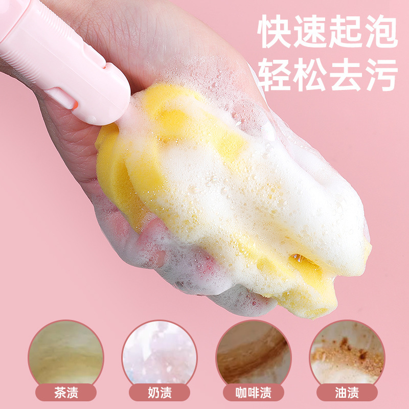 Cepillo de botella de bebé esponja plegable Cepillo de limpieza de botella de bebé Cepillo de taza de mango largo Cepillo de reemplazo de cabeza de cepillo 2pcs