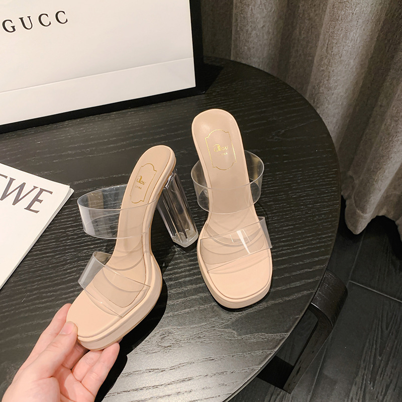 Waterproof Transparent High-Heeled Shoes for Women 2025 New Summer Thick Heel with Crystal Sandals Thick-Soled Sandals for Outer Wear Waterproof Transparent High-Heeled Shoes for Women 2025 New Summer Thick Heel with Crystal Sandals Thick-Soled Sandals for Outer Wear