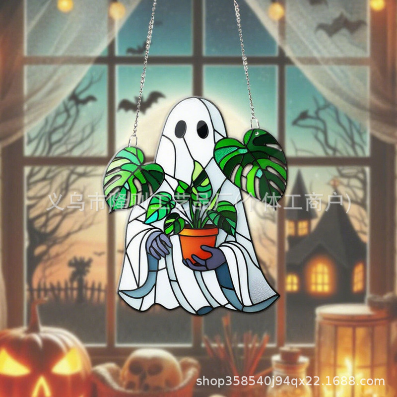クロスボーダー新製品ハロウィンかわいいゴーストサンキャッチャーアクリル 2D ゴーストガーデンウィンドウ吊り装飾家の装飾|undefined