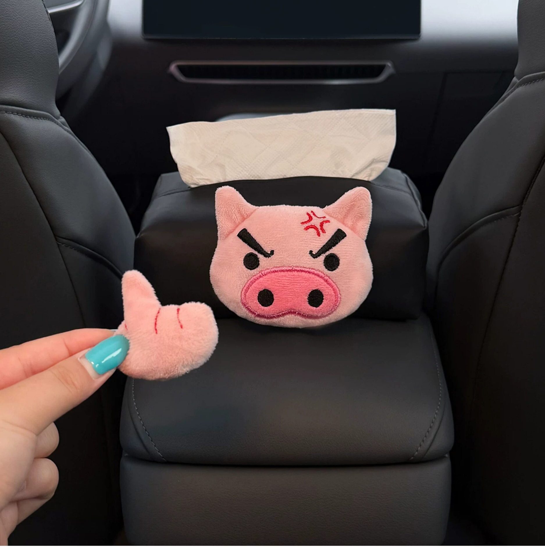 2026 New Model "Disdainful Pig" Car Tissue Box, In-car Armrest Box Tissue Holder, Cute Car Tissue Bag