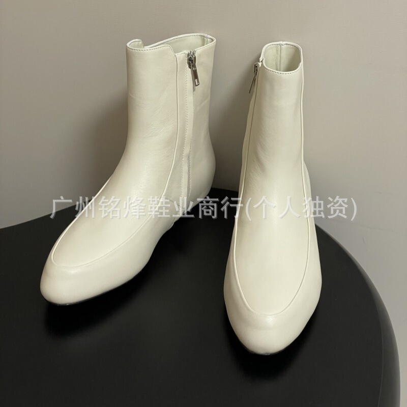 高版本~真皮内增高复古平底短靴女2025新款秋冬单靴瘦瘦靴马丁靴|undefined