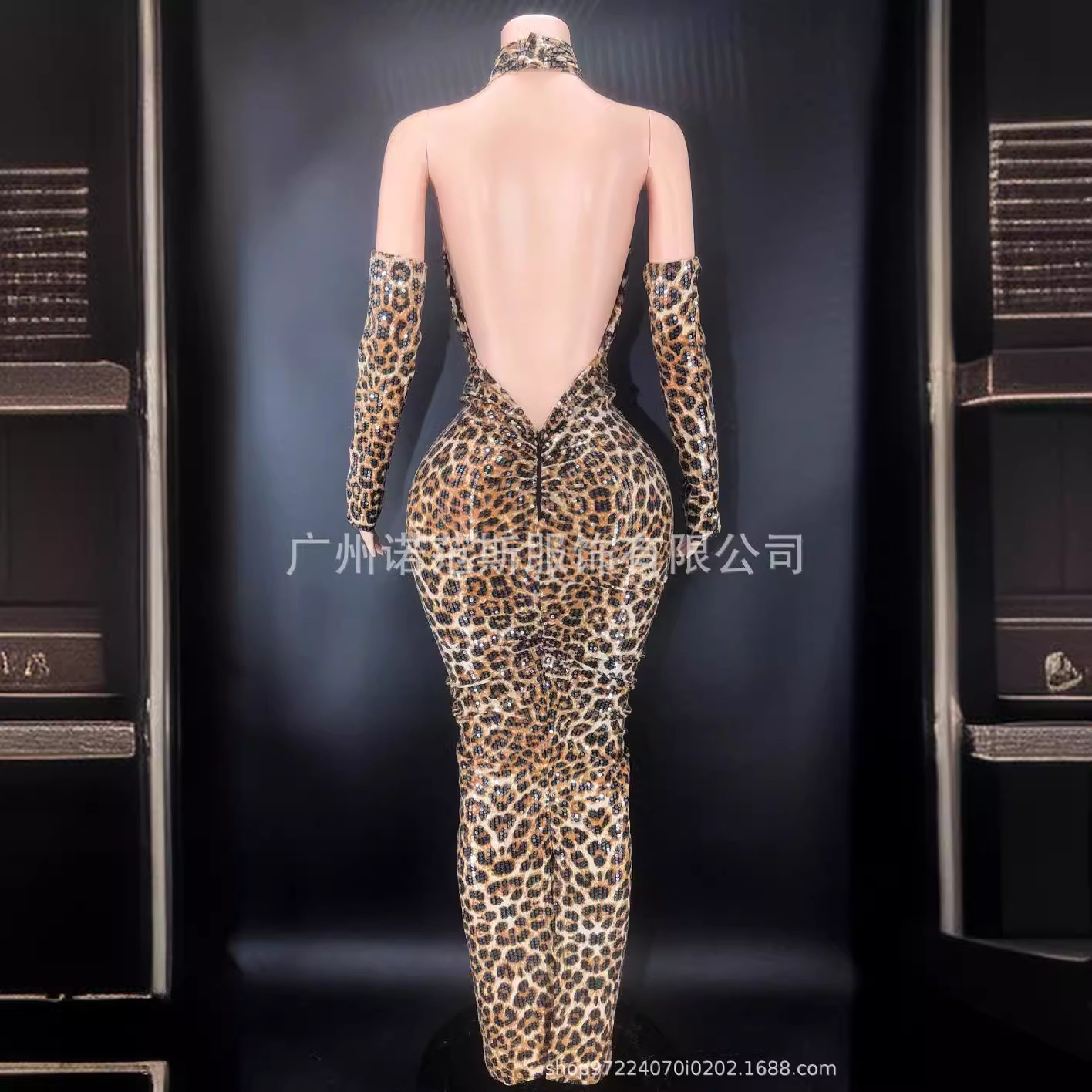 Novance más tamaño ropa de mujer a granel lentejuelas ahueca hacia fuera el vestido de estampado de leopardo vestido de novia elegante de las mujeres