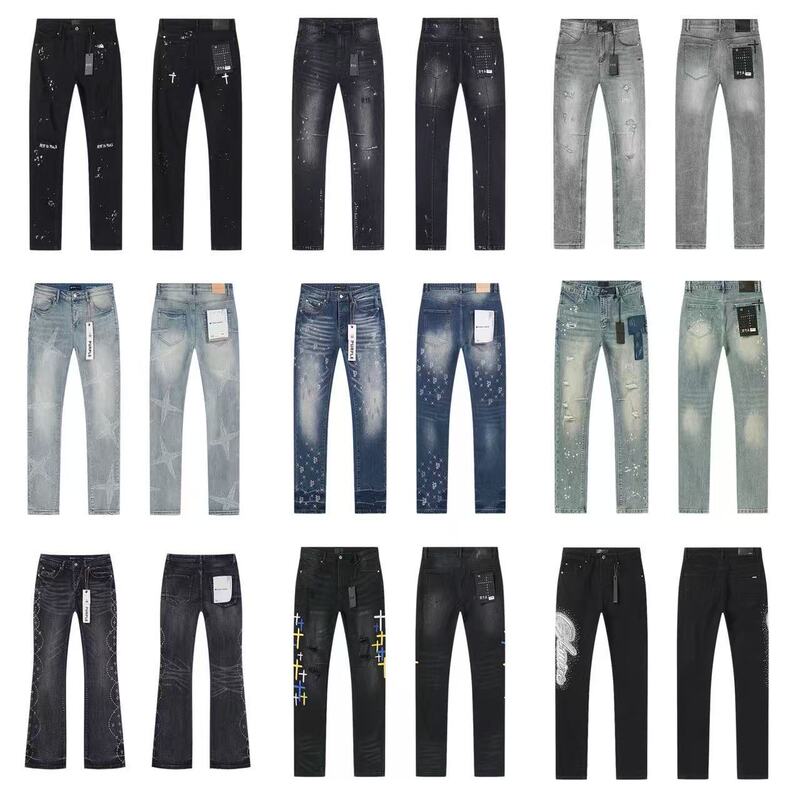 Cross-Border Trendy Brand Rta American High Street Style Ripped Patchwork Trendy Flared Straight-Leg Jeans Men's Long Pants Trendy
