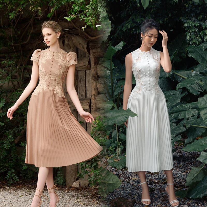 Spot Vietnamese Niche Designer Summer New White Water-Soluble Lace Rose Flower Short-Sleeved Beautiful Long Skirt