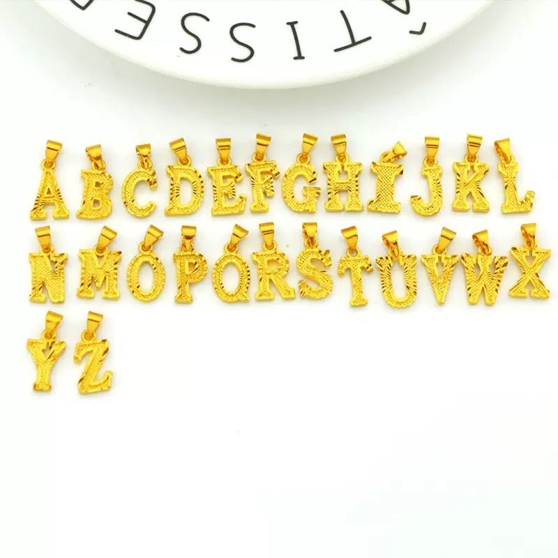 跨境专供 时尚26个字母吊坠铜镀金饰品创意ABC仿金项坠子配饰