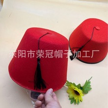 厂家批发红色土耳其帽子摩洛哥帽 平顶流苏帽子吊穗 无纺布帽红色