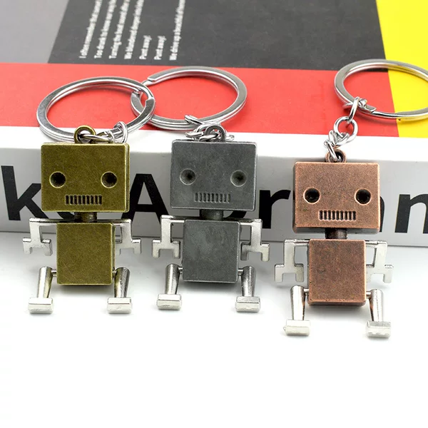 Creative Movable Robot Keychain Cartoon Pendant Key Ring Chain Lettering Small Gift Wholesale
