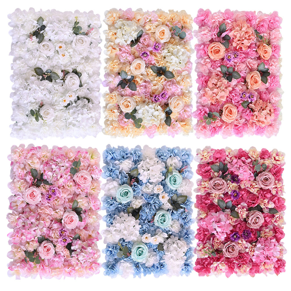 Simulación de pared de flores filas de flores de fondo pared red perforación de tarjetas de flores falsas decoración de pared decorativa decoración de bodas interiores rosa plantación