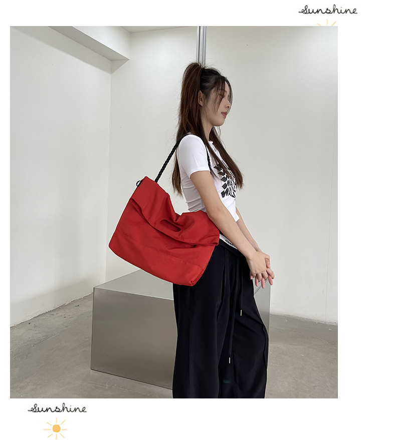 Casual bag women's trendy Oxford fabric large capacity single shoulder large bag wide shoulder strap simple woven tote bag_voghion.com