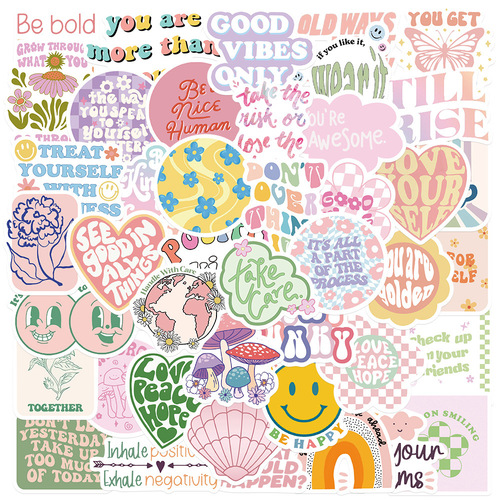 50 inspirational Danish pink stickers to decorate suitcase, notebook, waterproof guitar, removable and non-repeatable stickers