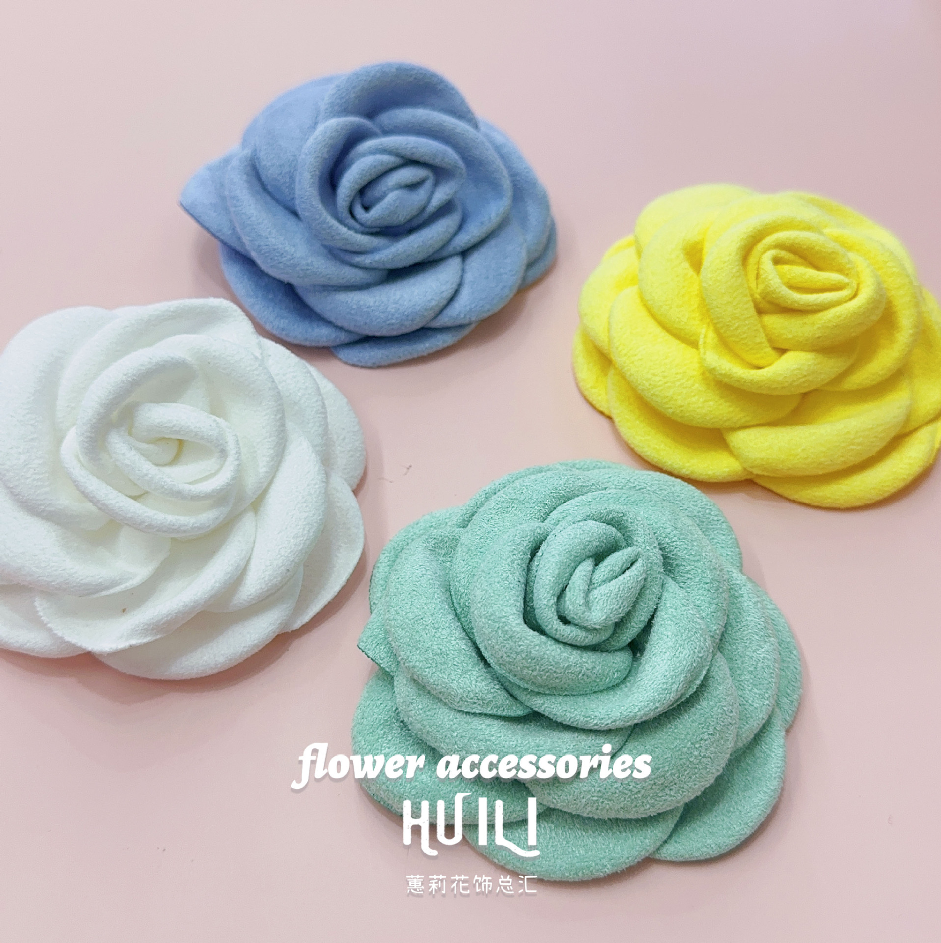 8cm新款秋冬绒面多瓣立玫瑰花体花朵抓夹diy发饰品包包服装佩饰