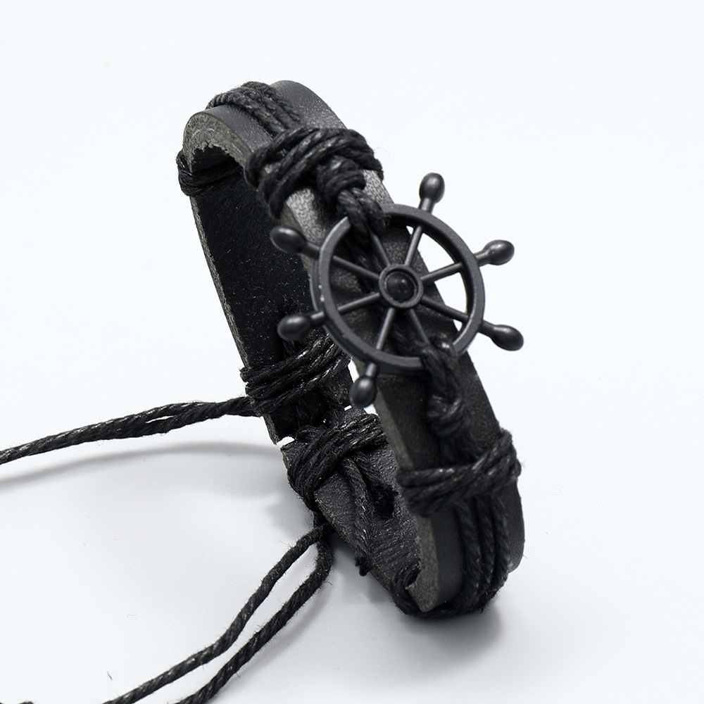 personalized retro woven black rudder leather bracelet