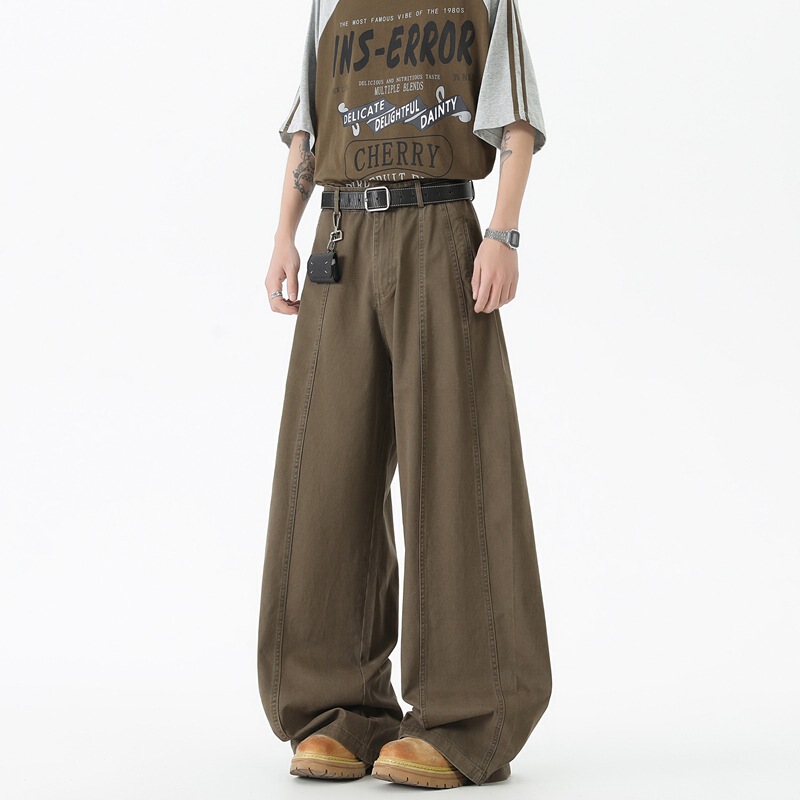 Fashion Trendy Brand Wide-Leg Jeans for Men and Women, American Street Style, High Street Breathable Long Pants, Men's Floor-Length Design