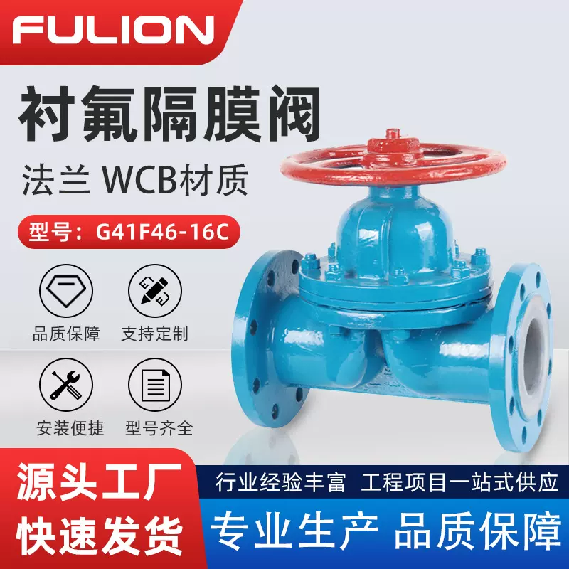 衬氟隔膜阀G41F46-16C铸钢衬PTFE耐酸碱耐腐蚀化工管道手动隔膜阀