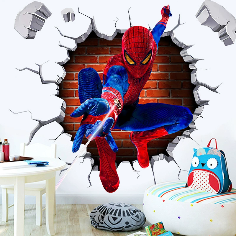 Прямые продажи от производителя для внешней торговли: 3D стерео наклейка на стену "Человек-паук" для гостиной и спальни, съемная декоративная наклейка