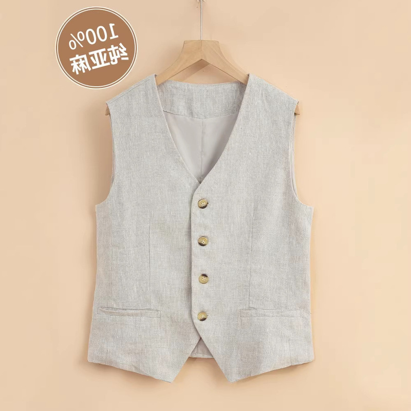 Pure Linen Vest, Summer Thin Style, Women's Outerwear, 2026 New Slim Fit Short Sleeveless Suit Linen Vest