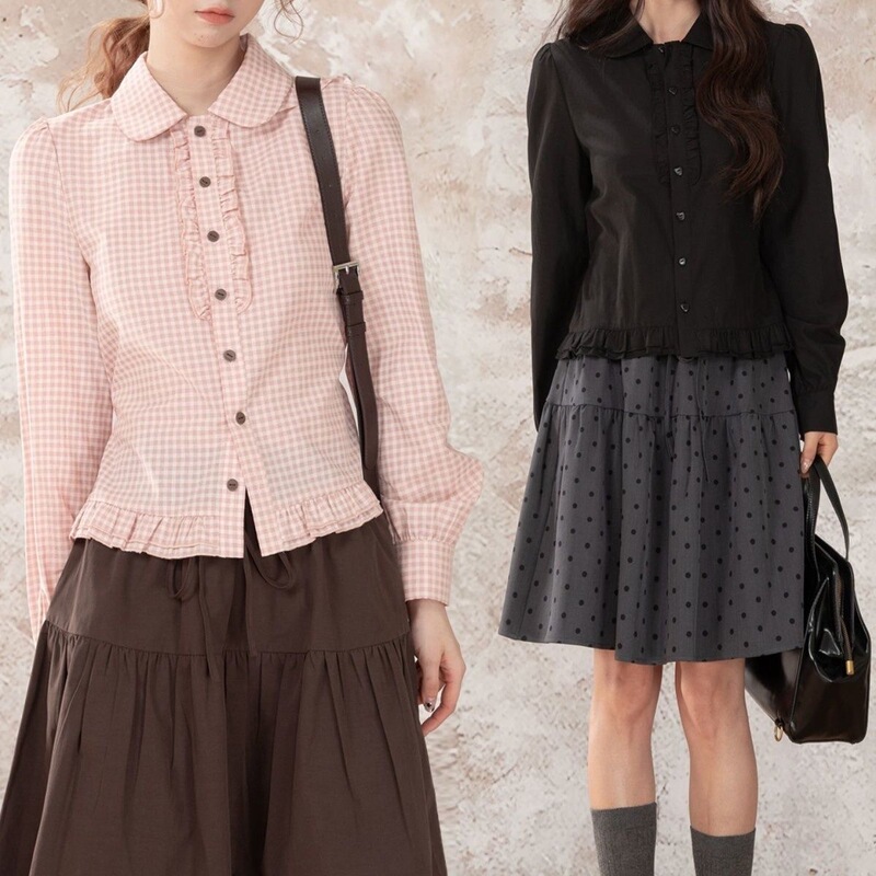 Gentle Pink Plaid Lace Doll Collar Shirt for Women, 2026 Early Spring New Design, Niche Fashion Top Gentle Pink Plaid Lace Doll Collar Shirt for Women, 2026 Early Spring New Design, Niche Fashion Top