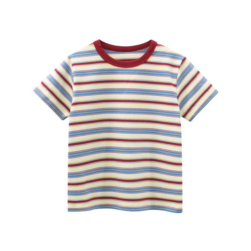 27Kids Children's Clothing Children's Striped Short-Sleeved T-Shirt Summer Half-Sleeved Lycra Cotton Elastic Round Neck Wholesale for Small and Medium-Sized Children 27Kids Children's Clothing Children's Striped Short-Sleeved T-Shirt Summer Half-Sleeved Lycra Cotton Elastic Round Neck Wholesale for Small and Medium-Sized Children