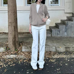 秋上新！松弛拉夫girl 修身显瘦纯棉拉链外套针织衫女