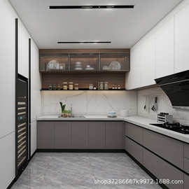 厨房橱柜设计安装整体厨房石英石台面家用简约橱柜全屋家具定 制