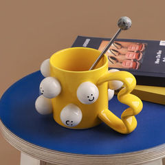 貝漢美創意笑顔陶磁器マグカップ高顔値カップルコーヒーカップ陶磁器カップ親友誕生日プレゼント