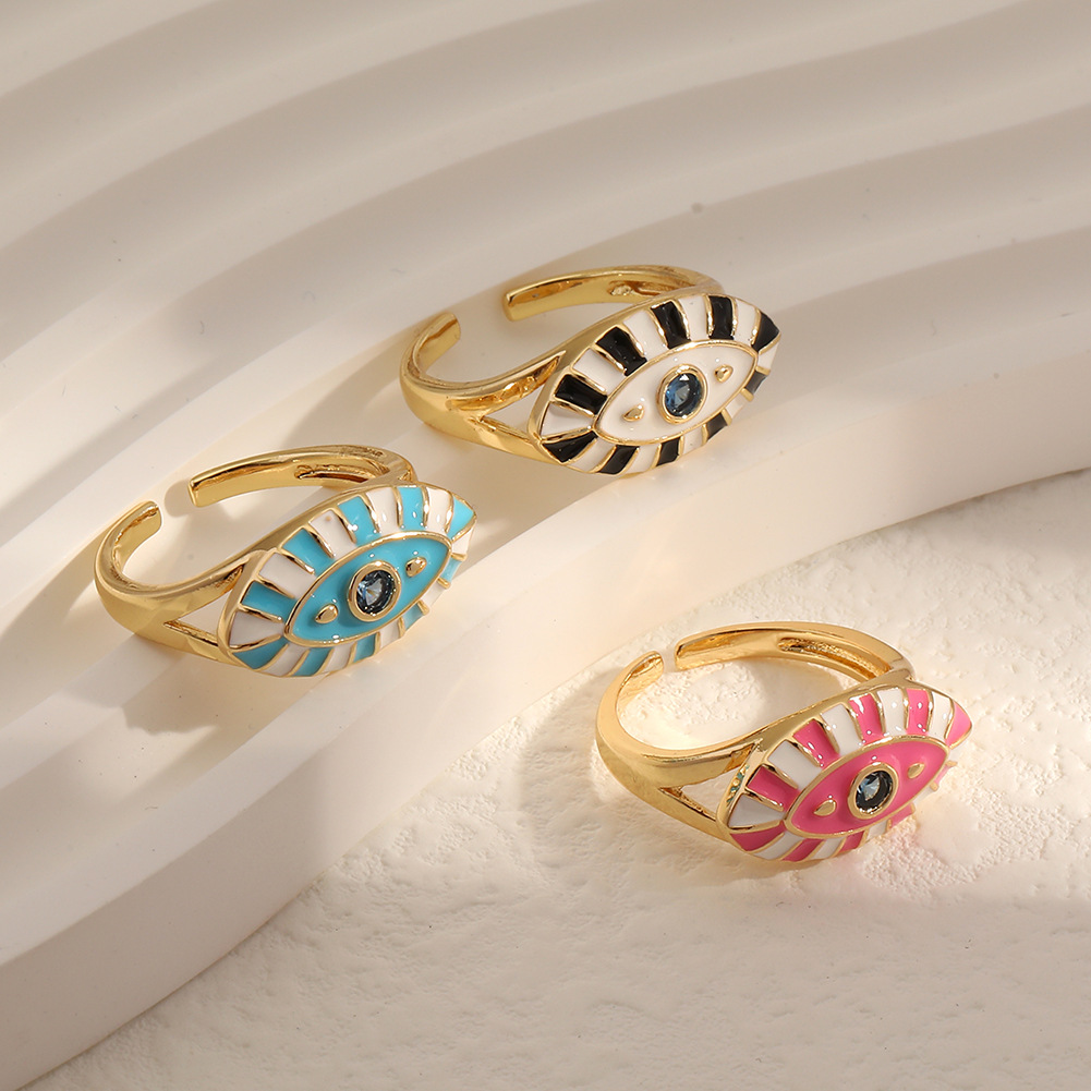 Retro Devilu0027S Eye Copper Open Ring Enamel Zircon Copper Rings