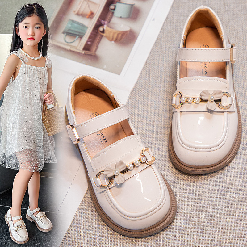 children's black shoes for early age English style for students
