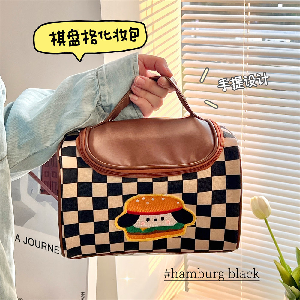 Tengyi original de gran capacidad retro de alto aspecto de la tela escocesa bolsa de cosméticos chica corazón bolsa de almacenamiento portátil nueva venta al por mayor