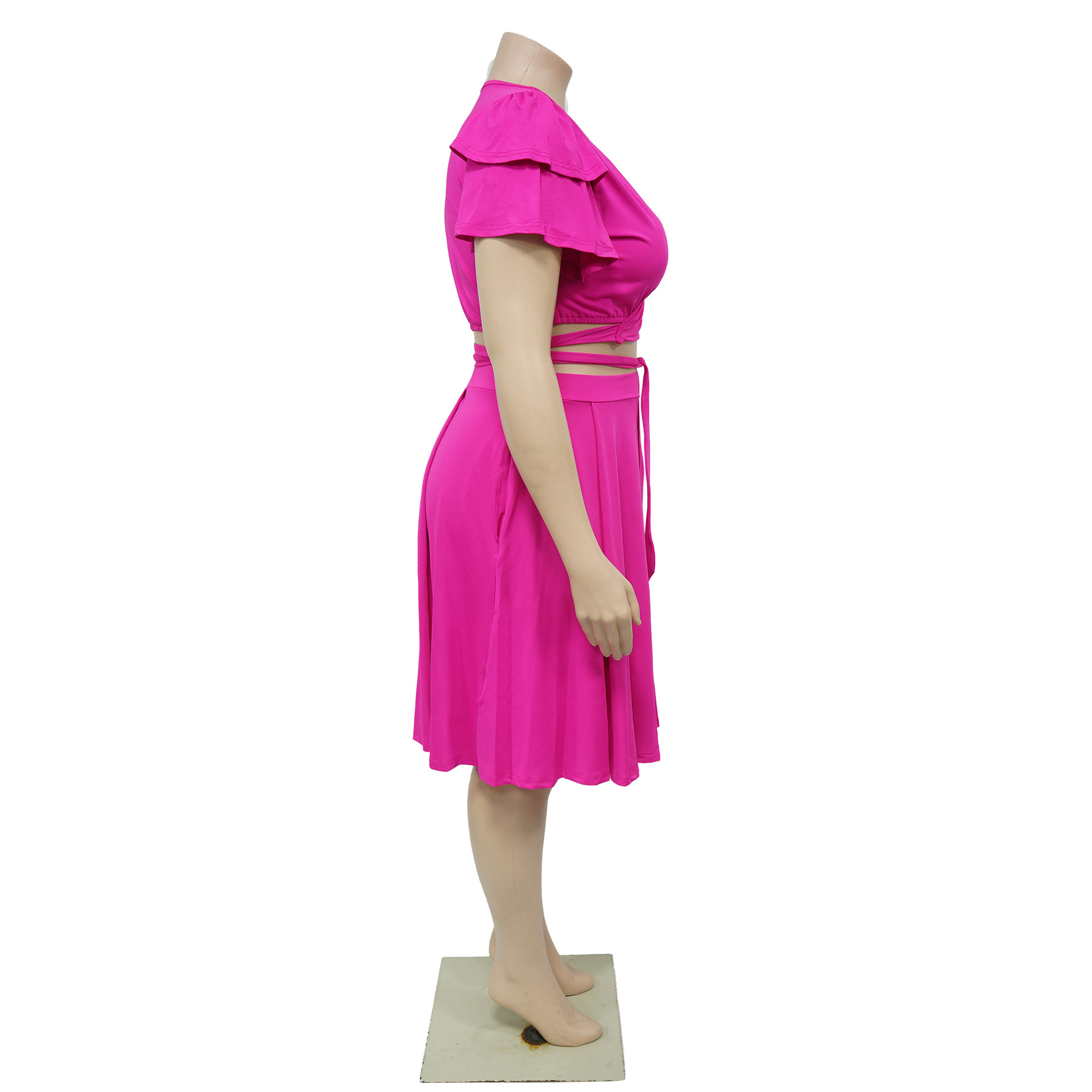Daily Casual Solid Color Spandex Pleated Skirt Co-ord Set Plus Size Two-piece Sets display picture 6