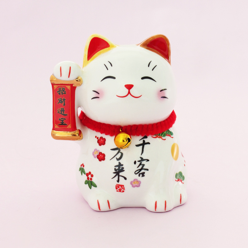 Estilo japonés lingote de oro gato de la suerte pequeña decoración de cerámica regalo de apertura cajero casa entrada sala de estar decoración de escritorio