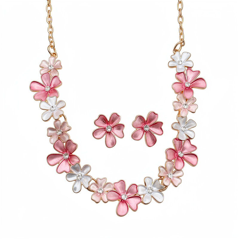 Collar de pendientes de flores de zircón pintado con pulverización ligero lujo nicho accesorios de vacaciones cerradura pequeña fresca y dulce conjunto de joyas image 6