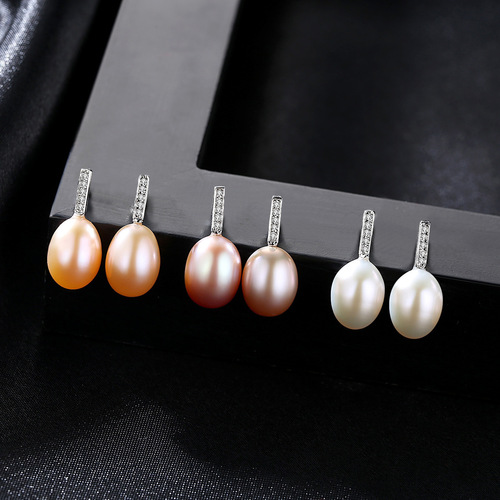 PAG&MAG 925 simple earrings minimalist style micro-inlaid zircon line freshwater pearl earrings women's earrings