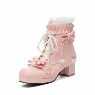 Low boots for students with bow, Lolita style