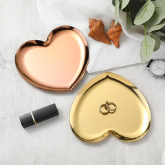 北歐風心形托盤金色不鏽鋼化妝品首飾托盤點心盤金屬收納盤甜品盤