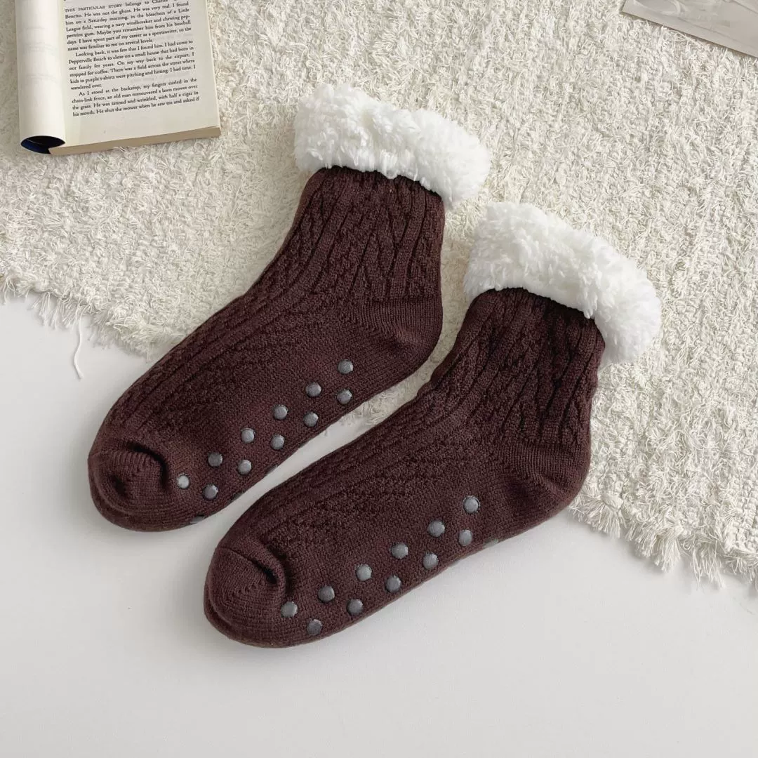 Velvet keep warm knee socks, mid-length