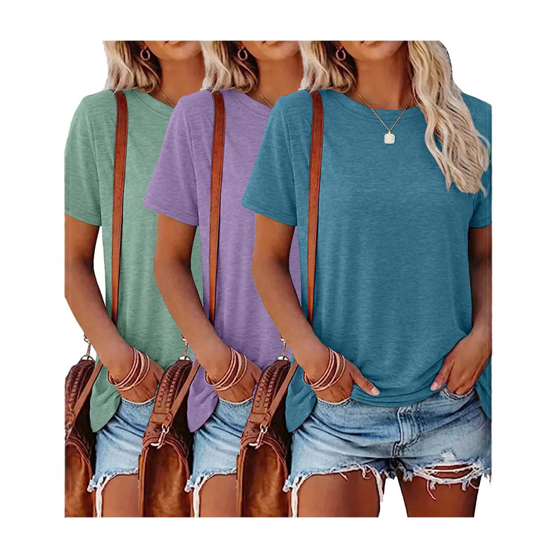 3-Pack of Women's T-Shirts for Spring and Summer, New Casual Simple Solid Color Round Neck Women's T-Shirts, Available in Multiple Colors, Breathable and Machine Washable 3-Pack of Women's T-Shirts for Spring and Summer, New Casual Simple Solid Color Round Neck Women's T-Shirts, Available in Multiple Colors, Breathable and Machine Washable