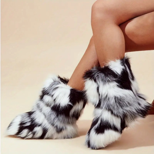 Fox Fur Snow Boots - Autumn/Winter Warmth-Resistant Heavy-duty Wide-Size Mid-Calf imitation Fur Boots - European and American Fashion