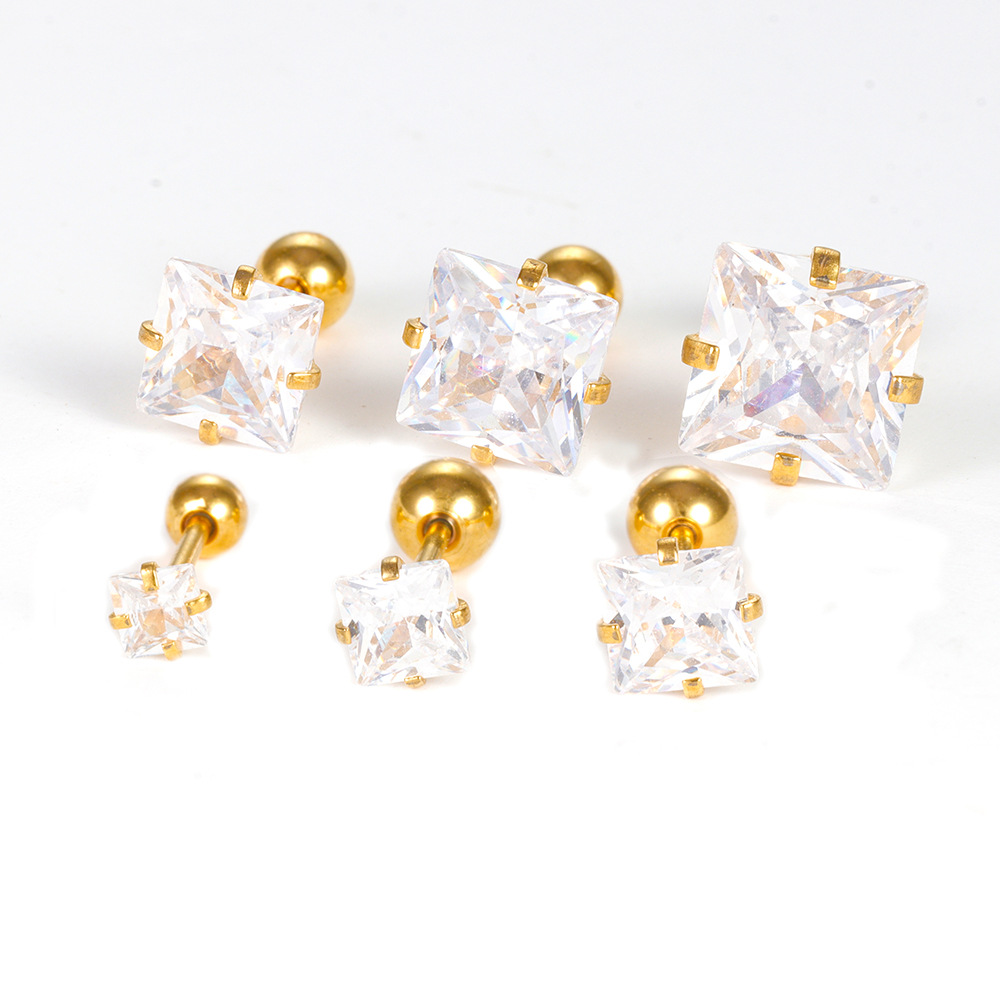 5g Weight straight barbell Piercing needle type Zircon Inlay Material Ear Studs Classification 1 Piece Quantity Daily, Street Occasion Stainless Steel Material Square Pattern Women's Gender Plating, Inlay Design Simple Style Style 1 Piece Simple Style Square Plating Inlay Stainless Steel Zircon Ear Studs 4