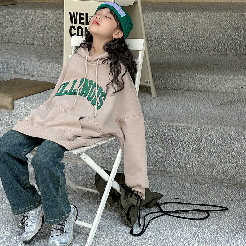 巴拉巴拉冬季女童加绒卫衣新款童装儿童女孩字母卫衣一体绒休闲时