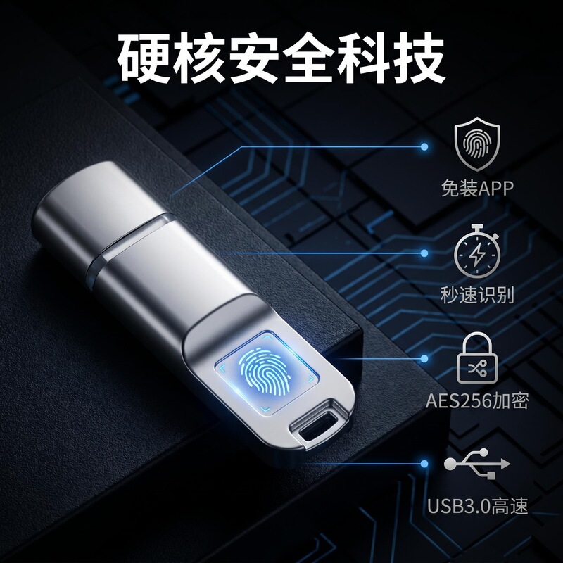 USB3.0 fingerprint encrypted USB drive with AES256 hardware encryption, one-second fingerprint recognition, secure USB drive