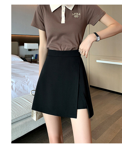 Casual Semi-Skirt Thin Size Opening Season Trend A-Line Black Short Skirt Women Summer Anti-Stray Light High-Waist Slimming
