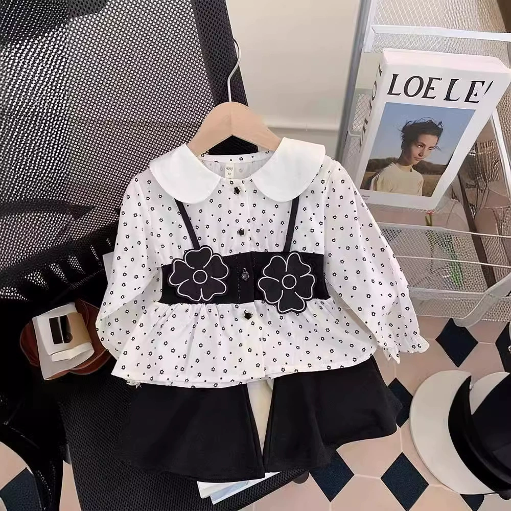 Spring autumn cute set girl's, shirt, flared trousers, new collection