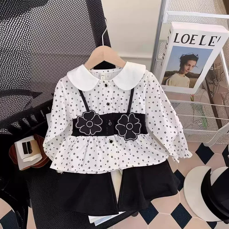 Spring autumn cute set girl's, shirt, flared trousers, new collection