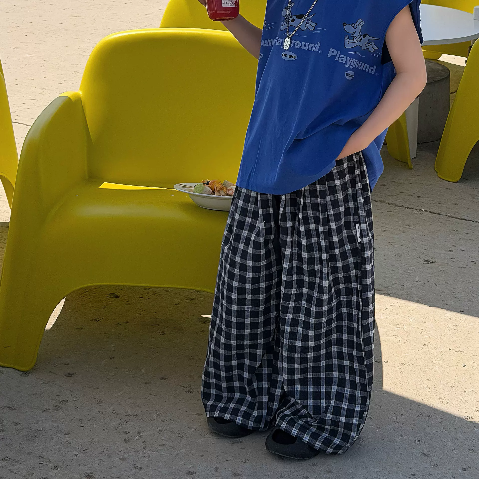 泰如2026夏季新款儿童韩版休闲格子长裤男童洋气百搭透气防蚊裤潮