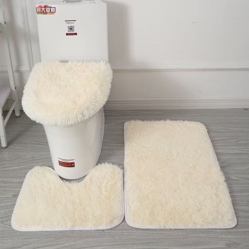 Grenzüberschreitendes Dropshipping: Dreiteiliges Set aus Seidenwolle-Toilettenteppich, rutschfest, für Bad, Küche und Eingangsbereich, wasserabsorbierend_voghion.com