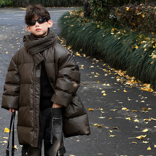 Tiru 2024 Winter New Korean Style Children's Solid Color Warm 90 White Duck Fur Leather Jacket Boys' Warm Jacket Trendy