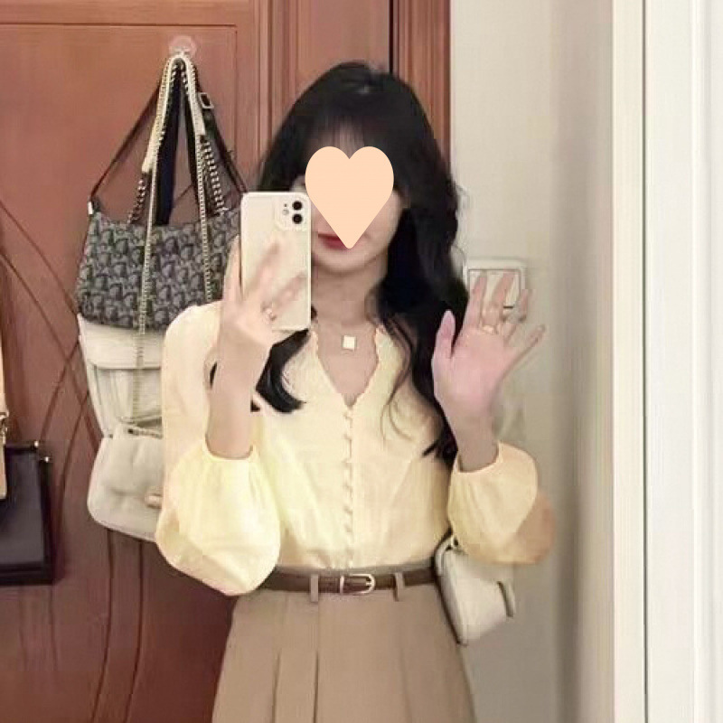 法式时尚温柔穿搭两件套装女春秋新款领长袖衬衫+中长高腰半身裙|undefined