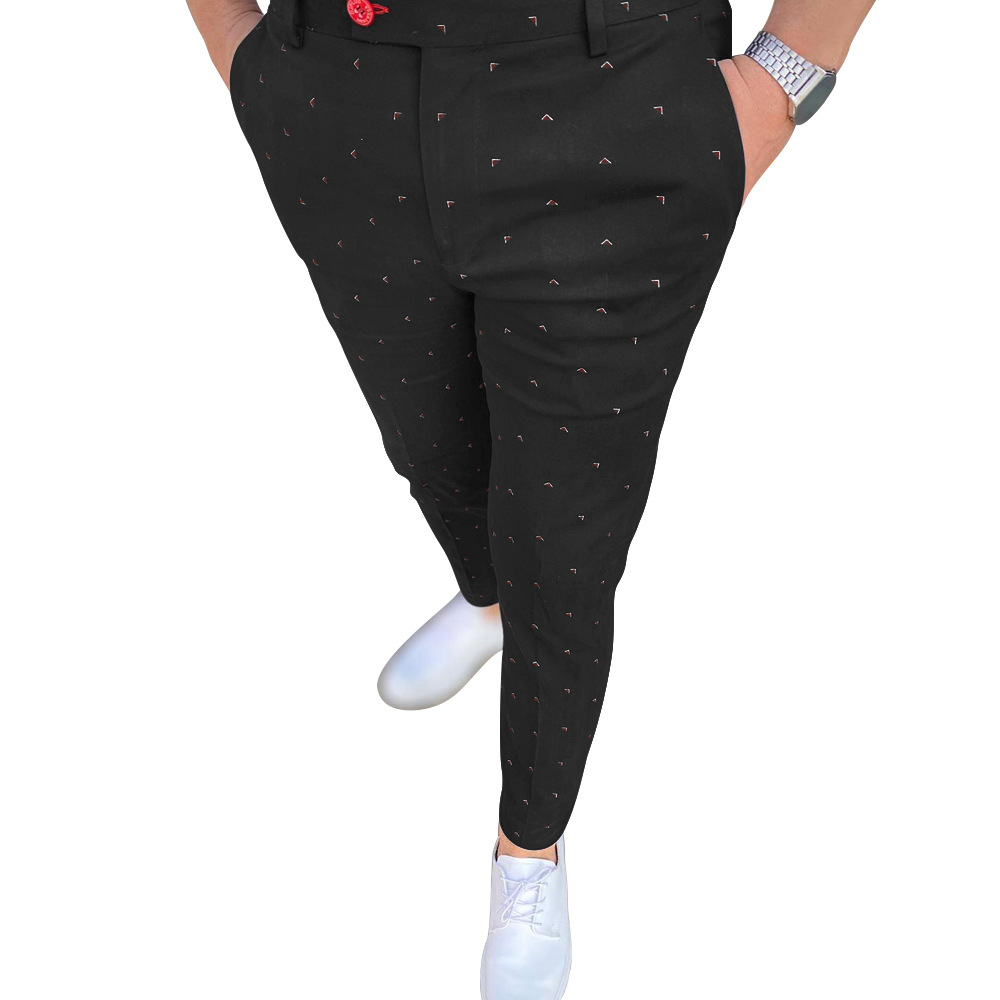 Nuovi pantaloni eleganti elasticizzati con stampa a pois da uomo Pantaloni skinny slim fit Pantaloni casual alla moda da uomo affusolati_voghion.com