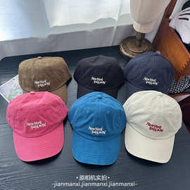 复古水洗棉字母刺绣软顶棒球帽子女韩版春夏百搭休闲遮阳鸭舌帽男